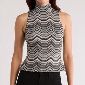Ramy Brook Melinda Chevron Knit Mock Neck Top Size Large NWT